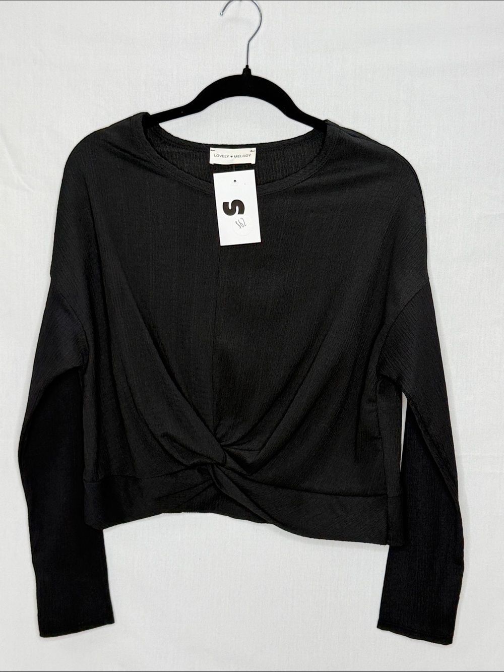 Lovely Melody Black Twist-Front Long Sleeve Top